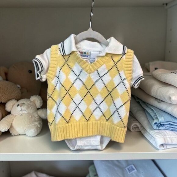 miniwear Other - Miniwear Argyle Sweater Vest Onesie 3–6M Baby Boy Preppy Outfit